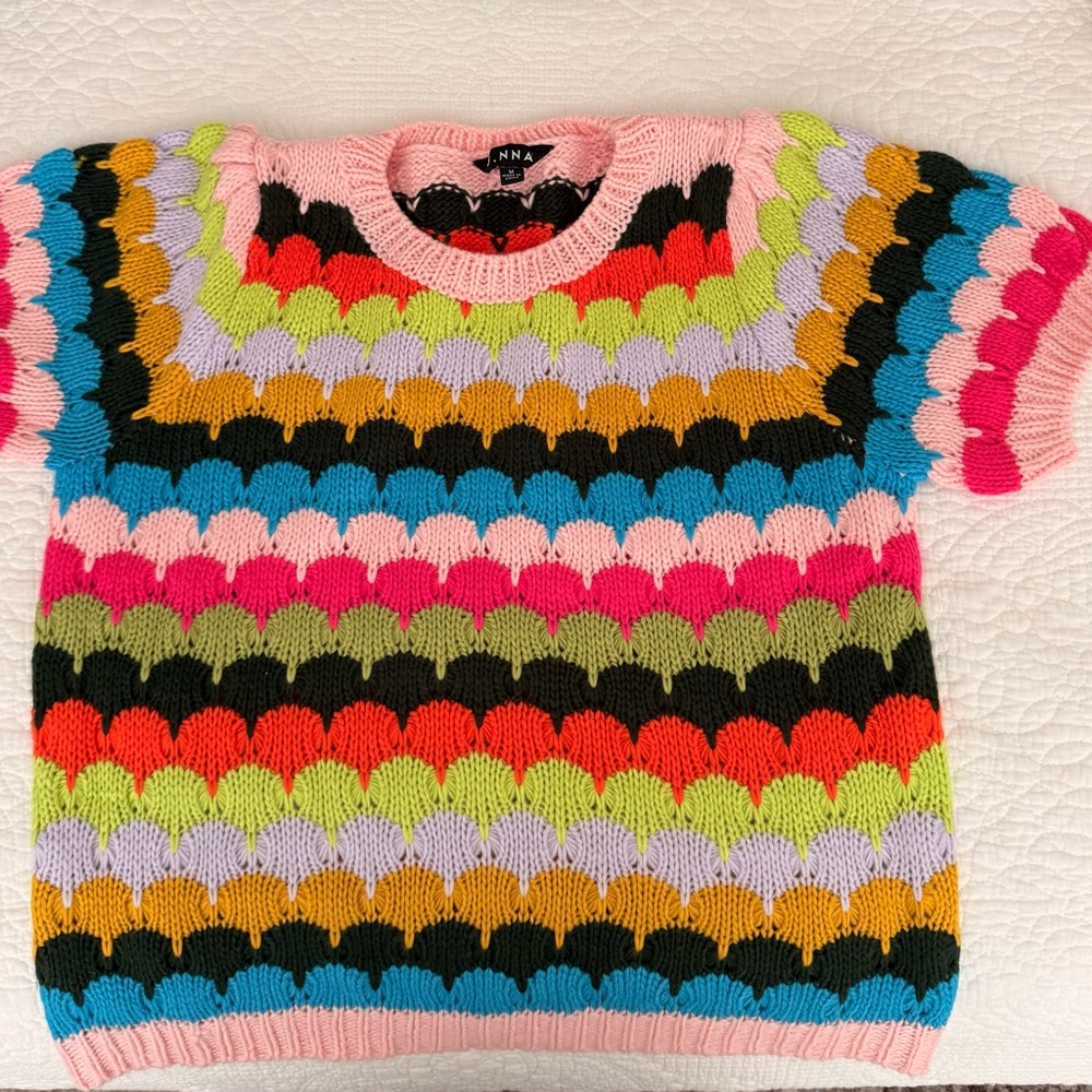 Anna Vibrant Scallop Stripe Knit Top - Pink, Blue & Lime